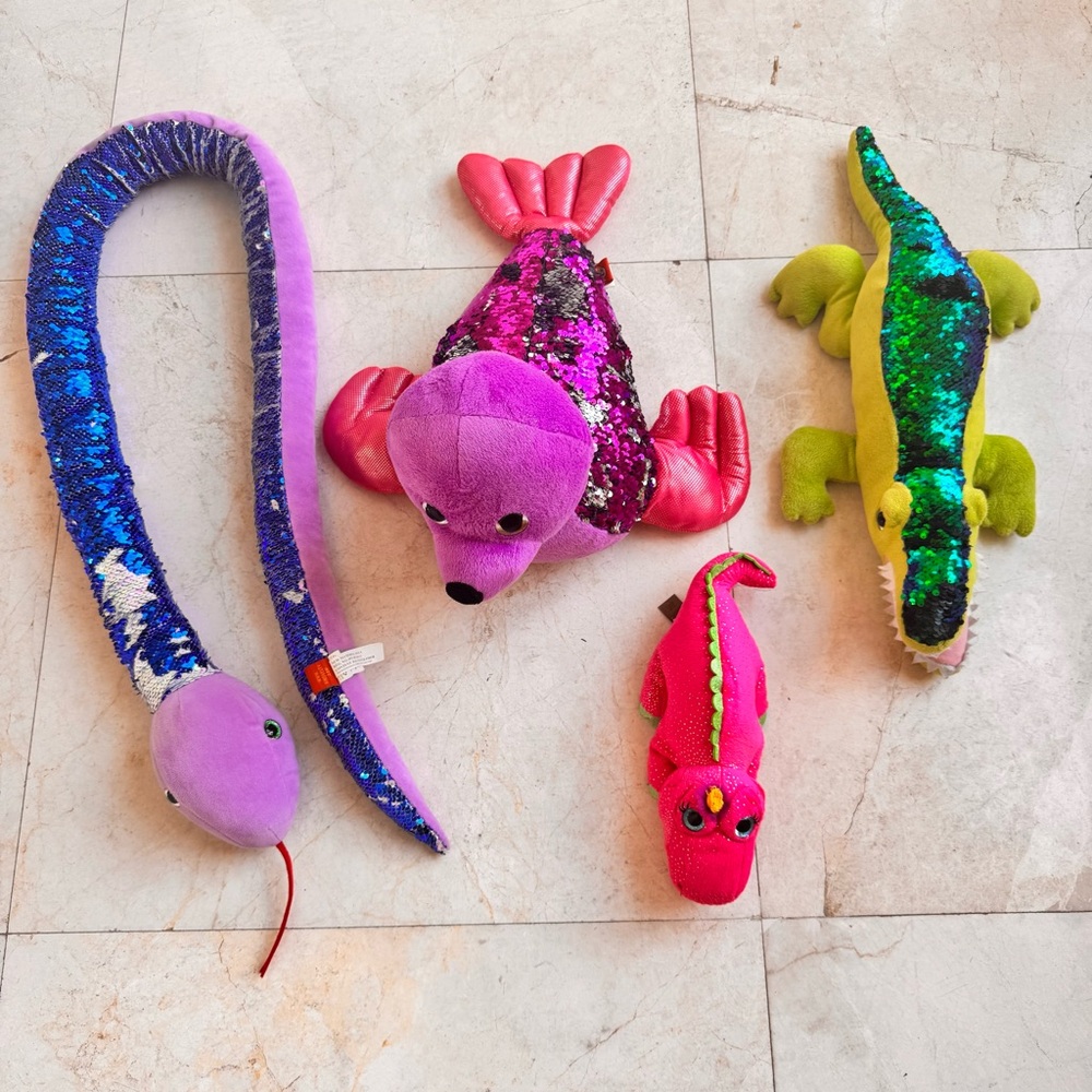 Adventure Planet Sequin Alligator Snake and Seal Plush Stuffed Animal Set